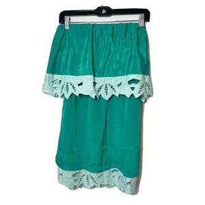 Judith March Strapless Mini Dress Womens S Green Sleeveless Ruffle Floral Lace